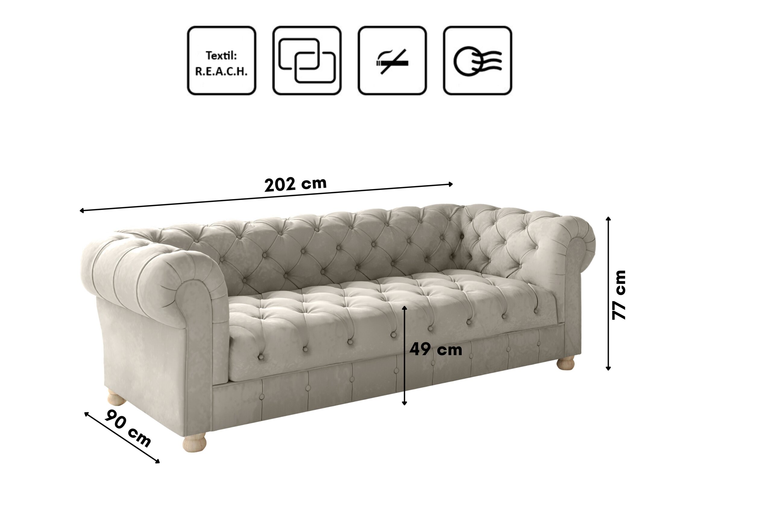 CHESTERFIELD 3+2+1 Sofagarnitur, elegant, klassisch, schick in elegantem Whisper Stoff – Bild 10
