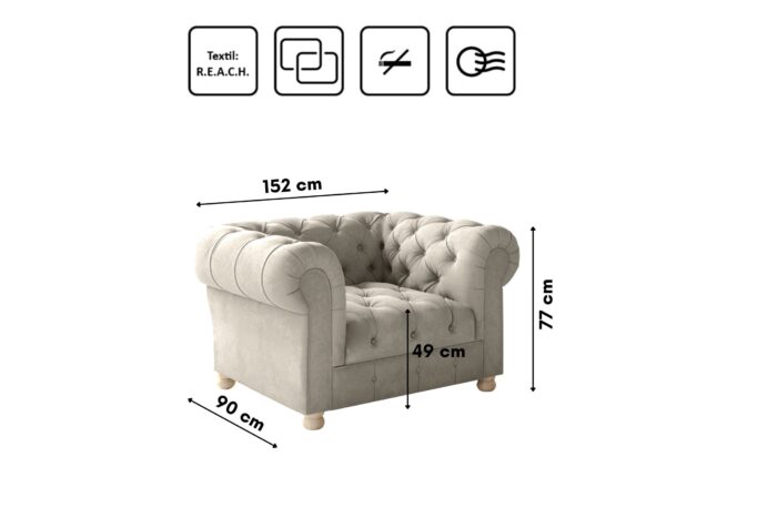 CHESTERFIELD 2+1+1 Sofagarnitur, elegant, klassisch, schick in elegantem Whisper Stoff