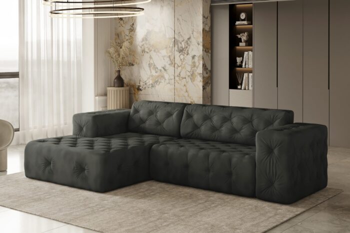 Freistehendes Ecksofa, stark gesteppt, weich, elegant LUX stoff Whisper