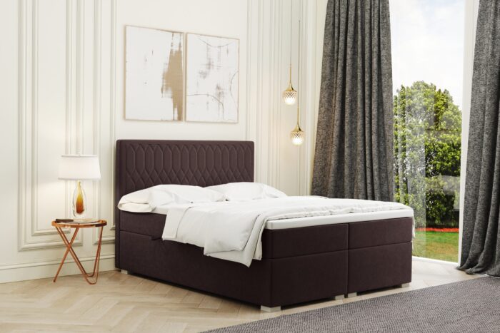 Boxspringbett mit bettkasten und matratze + topper RIMINI stoff Riviera