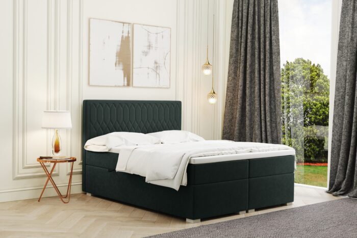 Boxspringbett mit bettkasten und matratze + topper RIMINI stoff Riviera