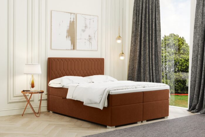 Boxspringbett mit bettkasten und matratze + topper RIMINI stoff Riviera