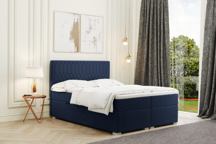 Boxspringbett mit bettkasten und matratze + topper RIMINI stoff Riviera