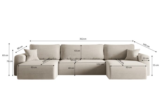 Ecksofa mit schlaffunktion und bettkasten, Sofa U-form, Couch U-form CAPRI