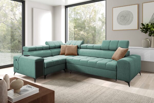 Elegantes Ecksofa mit modischer Steppung mit Schlaffunktion, Bar, USB GRECO II