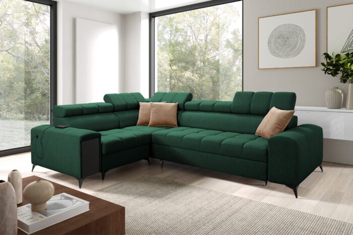 Elegantes Ecksofa mit modischer Steppung mit Schlaffunktion, Bar, USB GRECO II