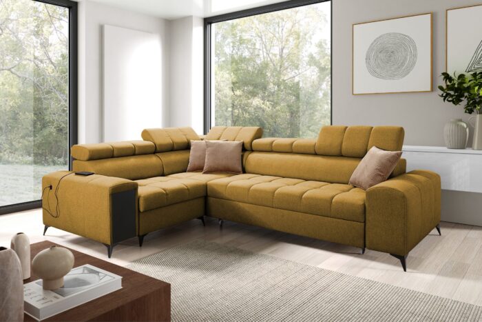 Elegantes Ecksofa mit modischer Steppung mit Schlaffunktion, Bar, USB GRECO II