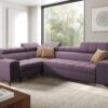 AVRA_9 L violett Elegantes Ecksofa mit modischer Steppung mit Schlaffunktion, Bar, USB GRECO II