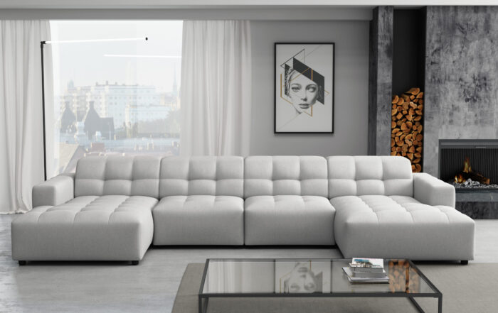 U-förmiges Ecksofa Bergamo Stoff Bluvel und Megan