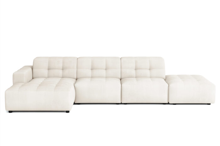 Das perfekte L-förmige Ecksofa Bergamo mit zusätzlicher Sitzfläche Stoff Megan und Bluvel