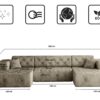 Freistehendes Ecksofa LUX, stark gesteppte U-Form, weicher, eleganter Stoff Whisper