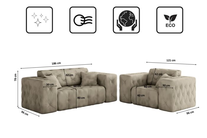 Lux 2+1 + 1 Sofagarnitur, elegant, klassisch, schick in elegantem Whisper Stoff