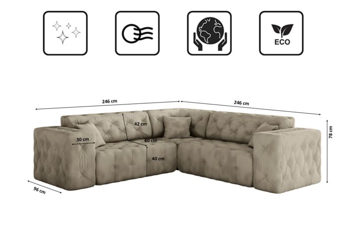 LUX Ecksofa, Corner, stark gesteppt in einem einzigartig weichen und eleganten Stoff Whisper