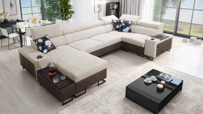 Großes Ecksofa für das Wohnzimmer mit Bar und Schlaffunktion MELODY IV MAXI