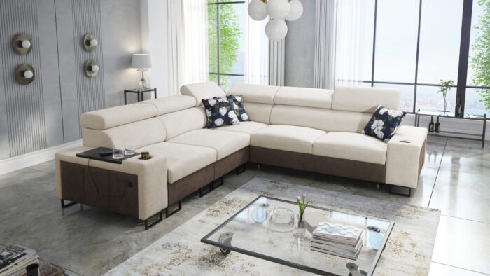 L-förmiges Ecksofa mit Schlaffunktion MELODY III, modern, luxuriös, mit Bar