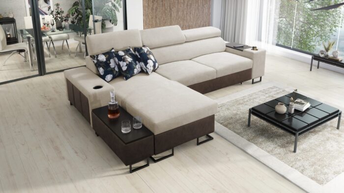 Luxuriöses, komfortables, modernes Ecksofa MELODY I MINI mit Usb und Regal