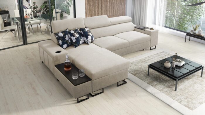 Luxuriöses, komfortables, modernes Ecksofa MELODY I MAXI mit Usb und Regal
