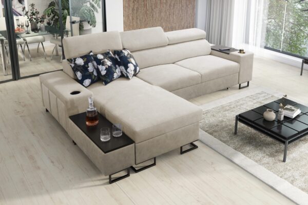 Luxuriöses, komfortables, modernes Ecksofa MELODY I MINI mit Usb und Regal