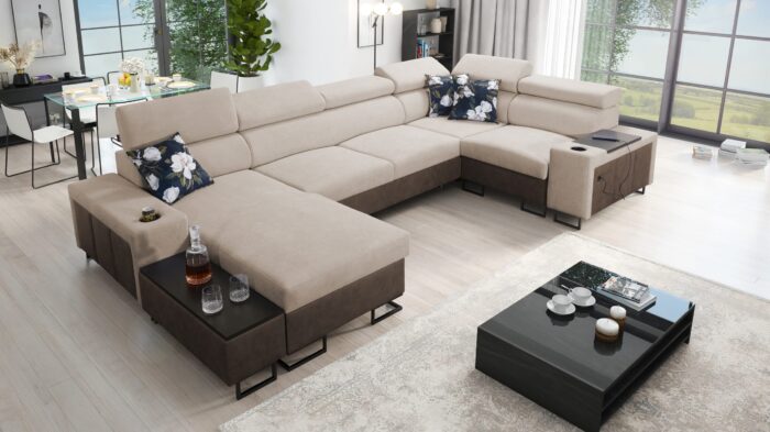 Großes Ecksofa für das Wohnzimmer mit Bar und Schlaffunktion MELODY IV MAXI