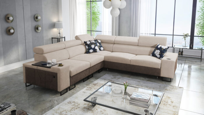 L-förmiges Ecksofa mit Schlaffunktion MELODY III, modern, luxuriös, mit Bar