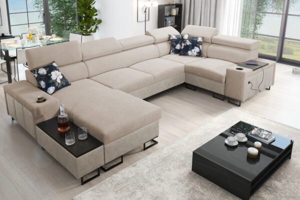 Großes Ecksofa für das Wohnzimmer mit Bar und Schlaffunktion MELODY IV MAXI
