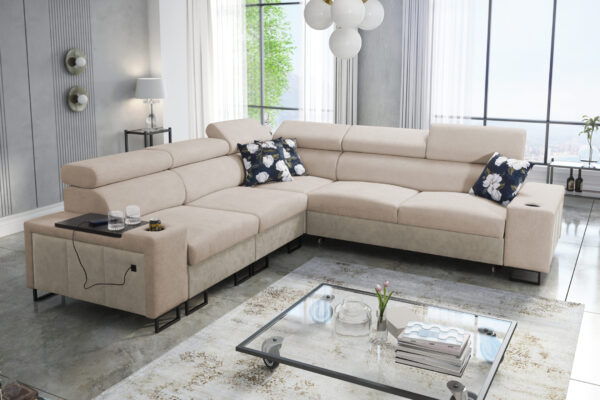 L-förmiges Ecksofa mit Schlaffunktion MELODY III, modern, luxuriös, mit Bar