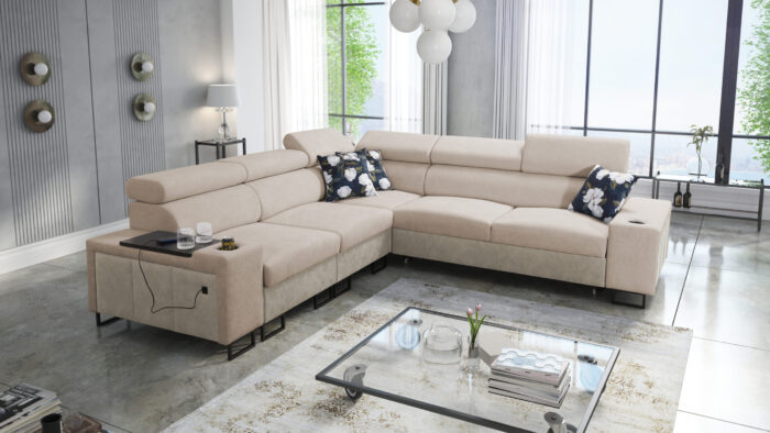 L-förmiges Ecksofa mit Schlaffunktion MELODY III, modern, luxuriös, mit Bar