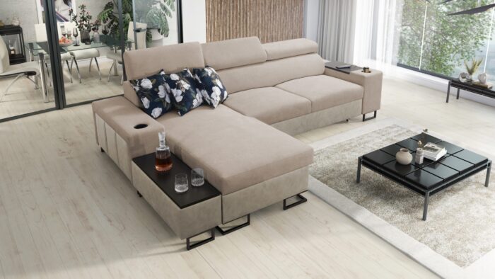 Luxuriöses, komfortables, modernes Ecksofa MELODY I MAXI mit Usb und Regal
