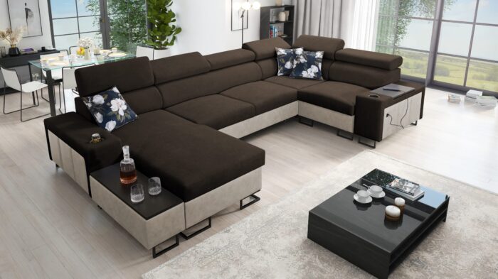 Großes Ecksofa für das Wohnzimmer mit Bar und Schlaffunktion MELODY IV MAXI