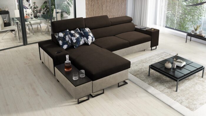 Luxuriöses, komfortables, modernes Ecksofa MELODY I MINI mit Usb und Regal