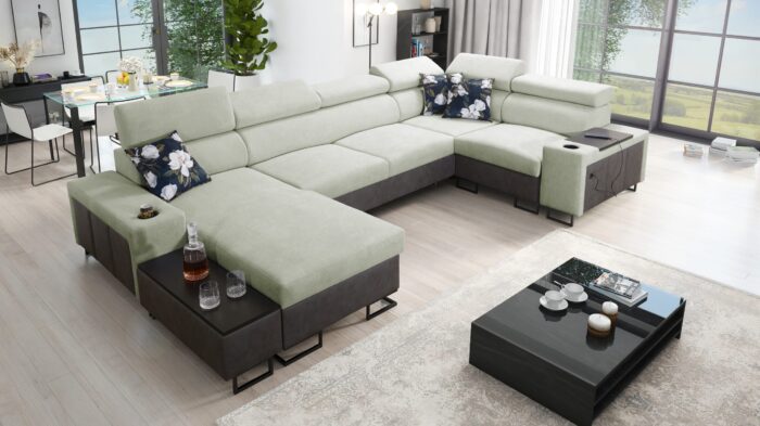 Großes Ecksofa für das Wohnzimmer mit Bar und Schlaffunktion MELODY IV MAXI