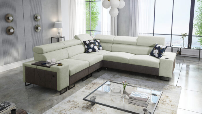 L-förmiges Ecksofa mit Schlaffunktion MELODY III, modern, luxuriös, mit Bar