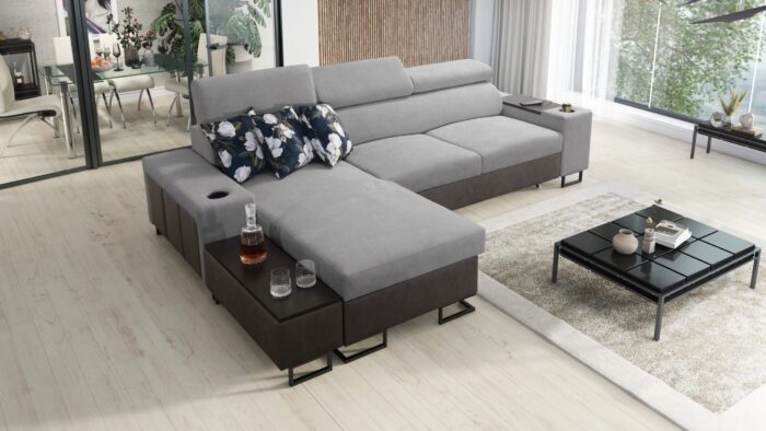 Luxuriöses, komfortables, modernes Ecksofa MELODY I MAXI mit Usb und Regal