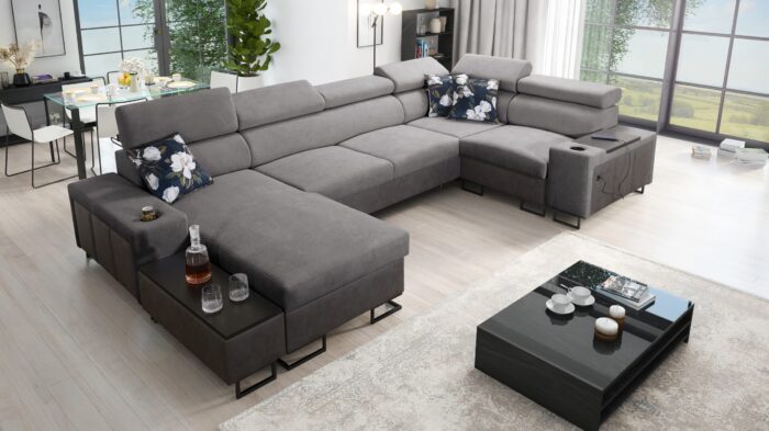 Großes Ecksofa für das Wohnzimmer mit Bar und Schlaffunktion MELODY IV MAXI