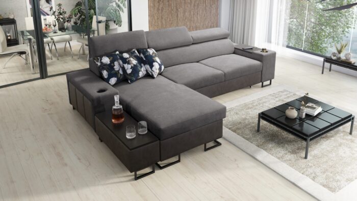 Luxuriöses, komfortables, modernes Ecksofa MELODY I MINI mit Usb und Regal