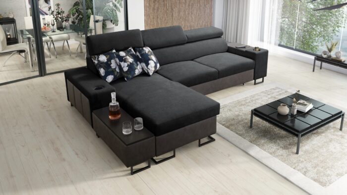 Luxuriöses, komfortables, modernes Ecksofa MELODY I MAXI mit Usb und Regal
