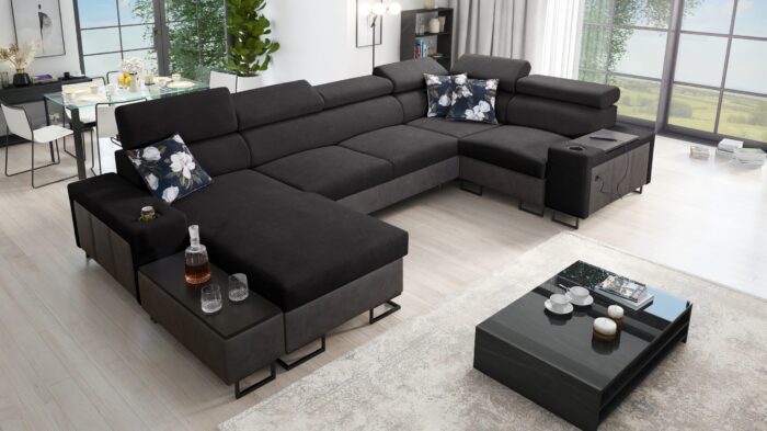 Großes Ecksofa für das Wohnzimmer mit Bar und Schlaffunktion MELODY IV MAXI