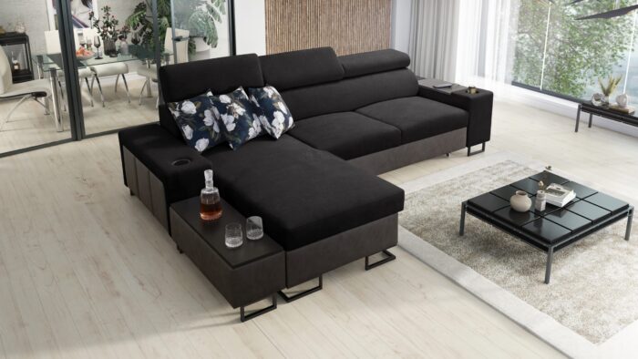 Luxuriöses, komfortables, modernes Ecksofa MELODY I MINI mit Usb und Regal
