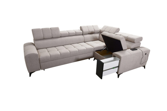 Elegantes Ecksofa mit modischer Steppung mit Schlaffunktion, Bar, USB GRECO II