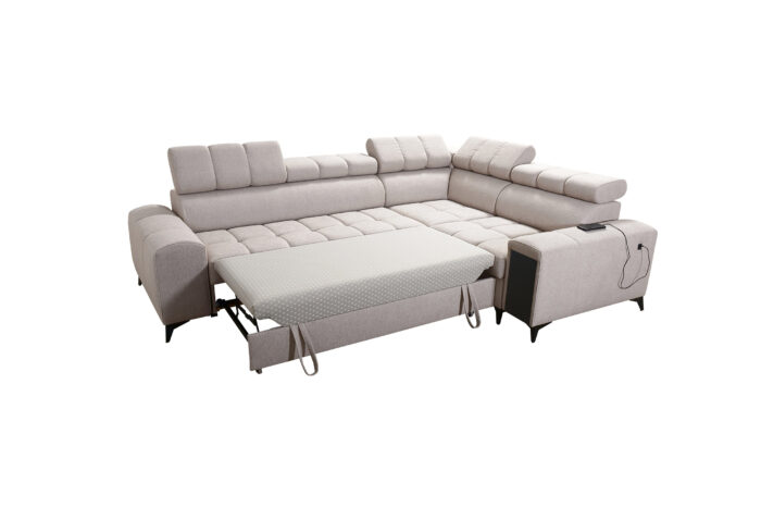 Elegantes Ecksofa mit modischer Steppung mit Schlaffunktion, Bar, USB GRECO II