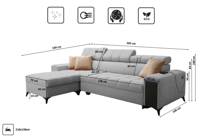 Elegantes Ecksofa mit modischer Steppung und Schlaffunktion GRECO I MINI