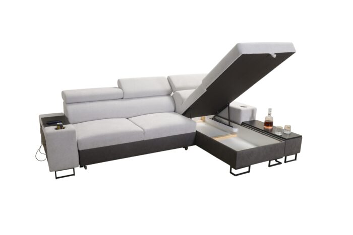 Luxuriöses, komfortables, modernes Ecksofa MELODY I MAXI mit Usb und Regal