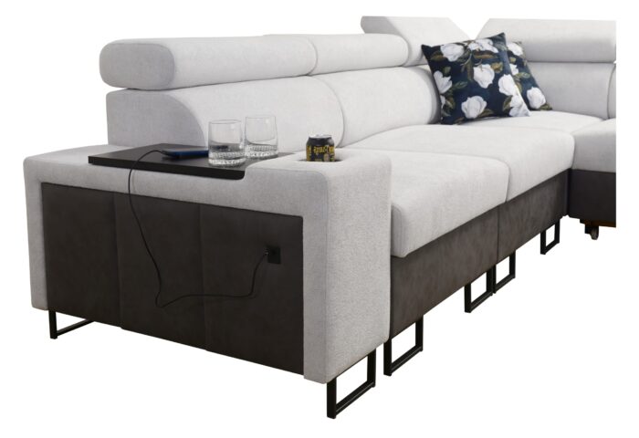 L-förmiges Ecksofa mit Schlaffunktion MELODY III, modern, luxuriös, mit Bar