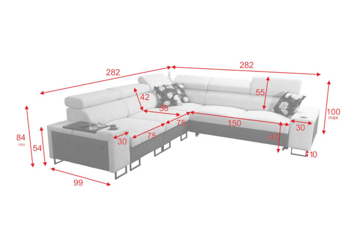 L-förmiges Ecksofa mit Schlaffunktion MELODY III, modern, luxuriös, mit Bar