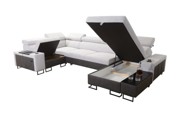 Großes Ecksofa für das Wohnzimmer mit Bar und Schlaffunktion MELODY IV MAXI