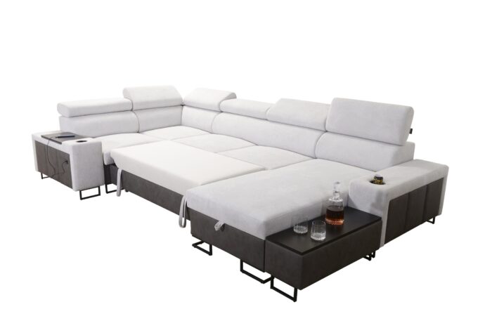 Großes Ecksofa für das Wohnzimmer mit Bar und Schlaffunktion MELODY IV MAXI
