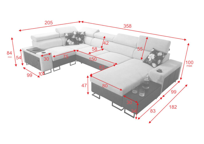 Großes Ecksofa für das Wohnzimmer mit Bar und Schlaffunktion MELODY IV MAXI