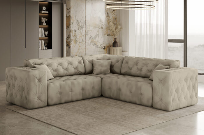 MODEST CORNER Whisper 1 (2) LUX Ecksofa, Corner, stark gesteppt in einem einzigartig weichen und eleganten Stoff Whisper