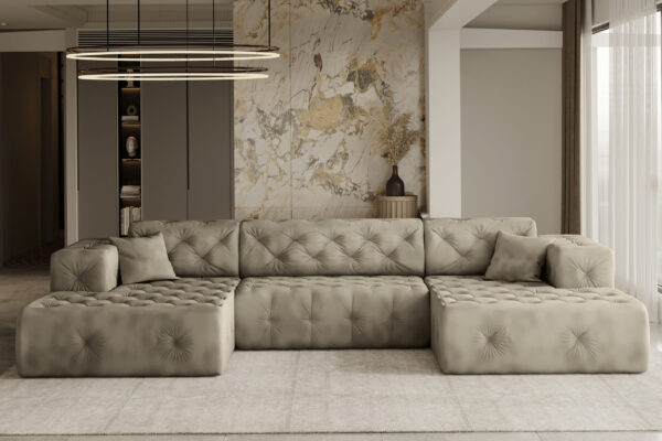 Freistehendes Ecksofa LUX, stark gesteppte U-Form, weicher, eleganter Stoff Whisper