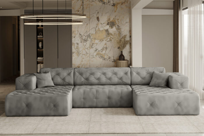 Freistehendes Ecksofa LUX, stark gesteppte U-Form, weicher, eleganter Stoff Whisper